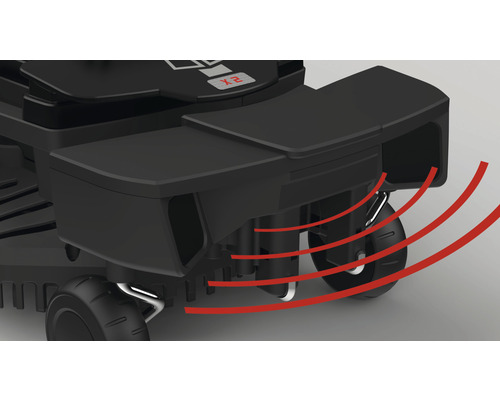 Vue détaillée d''un robot tondeuse avec détection d''obstacles
