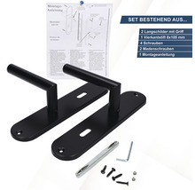Türdrücker-Garnitur mit zwei Langschildern, Vierkantstift, Schrauben, Madenschrauben und Montageanleitung