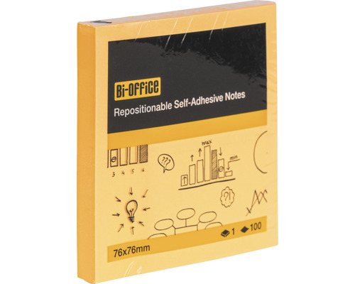 Bi-Office Haftnotizen, repositionierbar, 76x76 Millimeter, 100 Blatt