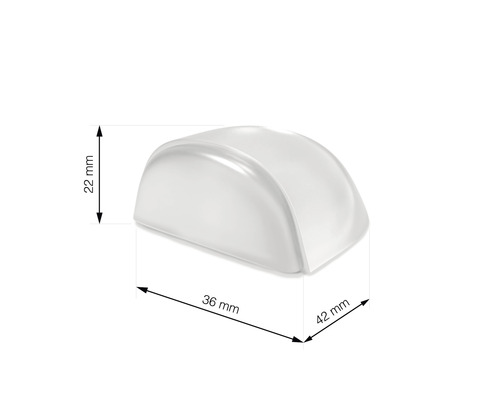 Butoir de porte transparent unique mesurant 36 mm x 42 mm x 22 mm