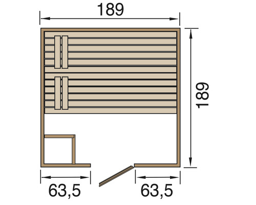 Plan d''une sauna avec dimensions.