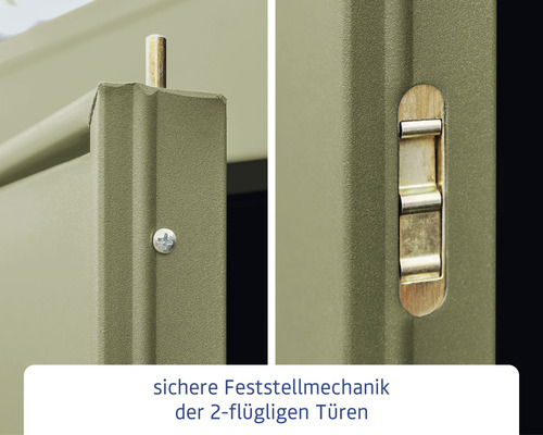 Detailansicht der Feststellmechanik für zweiflügelige Türen