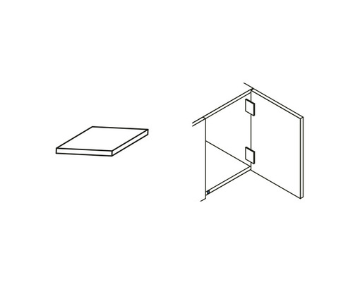 Schéma d''une paroi de douche avec entrée d''angle et étagère de douche carrée