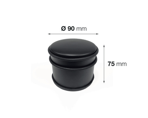 Schwarzer Türstopper mit Durchmesser 90 Millimeter und Höhe 75 Millimeter