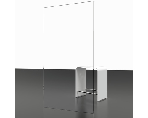 Écran de protection en verre acrylique transparent avec tabouret blanc