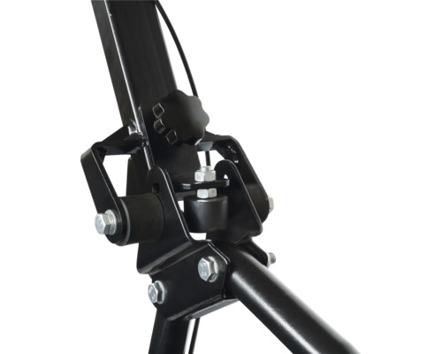 Detailaufnahme eines schwarzen Geräteständers mit Schrauben