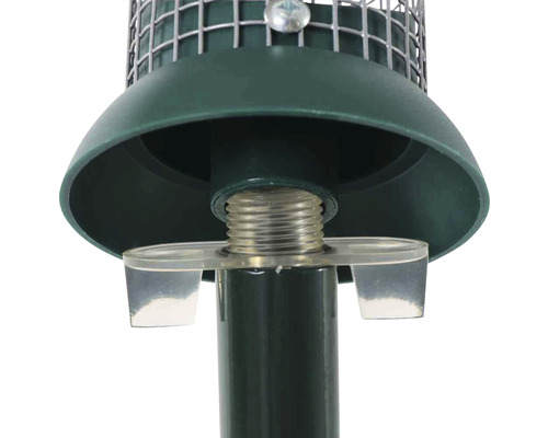 Vue détaillée d''une suspension de mangeoire à oiseaux en métal et en plastique