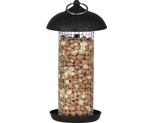 Mangeoire à oiseaux en métal remplie de cacahuètes