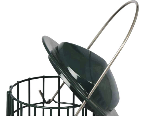 Vue détaillée d''une mangeoire à oiseaux avec toit et arceau métallique