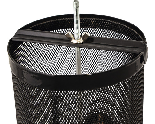 Vue détaillée d''un panier à fil rond avec tige filetée et écrou papillon pour la fixation