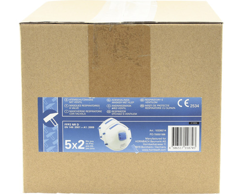 Emballage de 10 masques respiratoires FFP2 NR D avec soupape selon EN 149: 2001 + A1: 2009