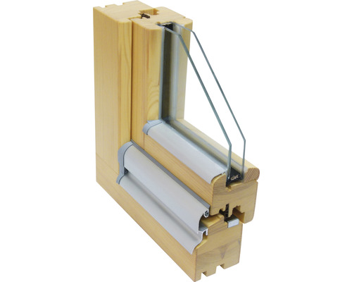 Profil de fenêtre en bois avec double vitrage en coupe transversale