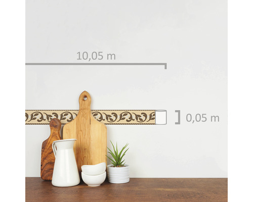 Bordure avec motif de feuilles, longueur du rouleau 10,05 mètres, largeur du rouleau 0,05 mètre