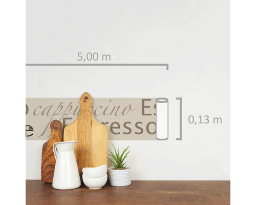 Sticker mural motif café, dimensions 5,00 m x 0,13 m