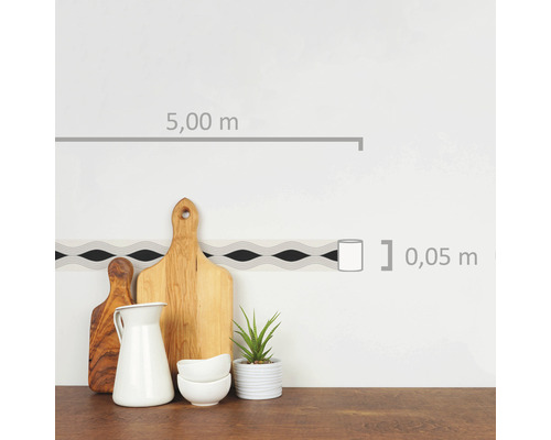 Bordure murale avec motif graphique, longueur du rouleau 5,00 mètres, largeur du rouleau 0,05 mètre