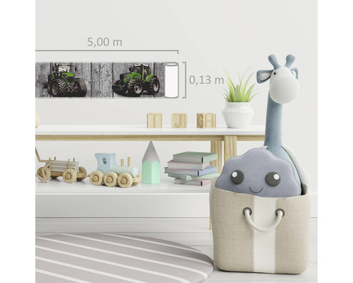 Frise murale avec motifs de tracteurs dans la chambre d''enfant, longueur 5,00 mètres, hauteur 0,13 mètre