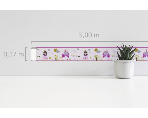 Bordure avec princesses et châteaux, 5 mètres de long et 0,17 mètre de large