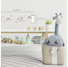 Chambre d''enfant avec bordure avec licorne, nuages et arcs-en-ciel, longueur cinq mètres et largeur 0,13 mètre