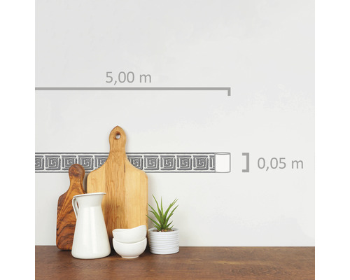 Bordure autocollante avec motif méandre, 5,00 mètres de long et 0,05 mètre de large