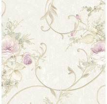 Papier peint à motif de roses et volutes florales