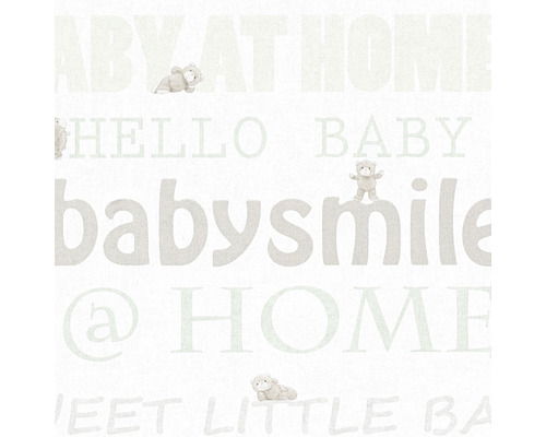 Tapete mit Teddybären und Schriftzügen für ein Kinderzimmer.