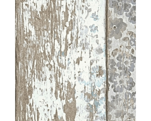 Tapete mit Holzplanken und Blumenmuster