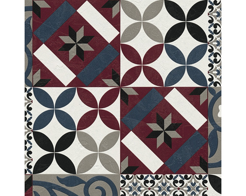 Muster aus keramischen Fliesen mit geometrischen und floralen Elementen