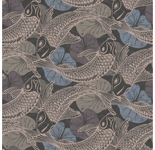 Papier peint avec motif de poissons et feuilles de lotus
