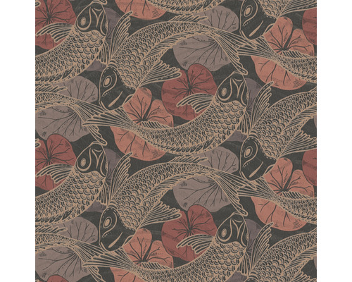 Papier peint intissé 37859-5 Metropolitan Stories 2 Koï bronze Papier peint avec carpes koï et feuilles de lotus