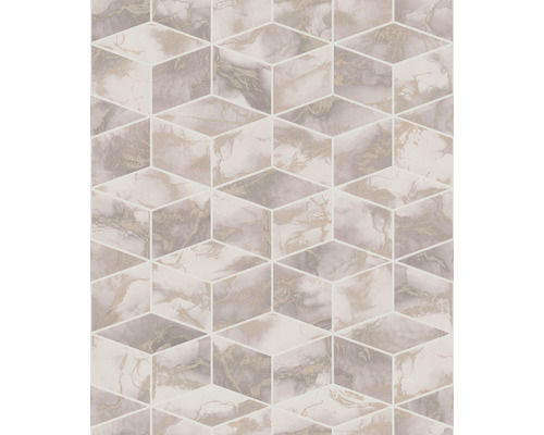Papier peint avec motif géométrique de cubes aspect marbre