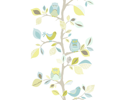 Tapete mit Baum, Eulen und Vögeln