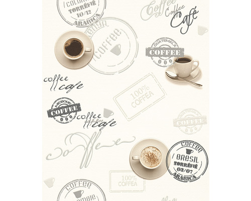 Papier peint 94308-1 Il Decoro tasse de café crème beige Papier peint avec motifs et tampons de café