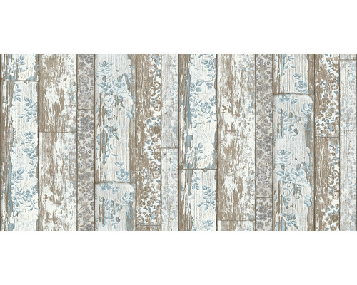 Tapete mit Holzplanken und Blumenmuster