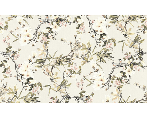 Papier peint à motif de fleurs, de feuilles et d''oiseaux