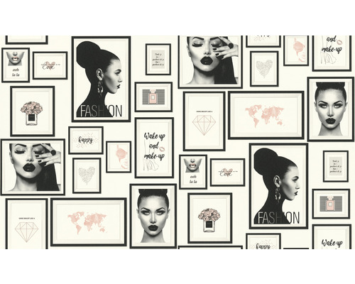 Tapete mit Rahmen und Motiven aus Mode und Schönheit