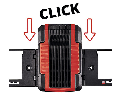 Einhell Logo. Befestigungssystem für Lampe mit Klickfunktion.