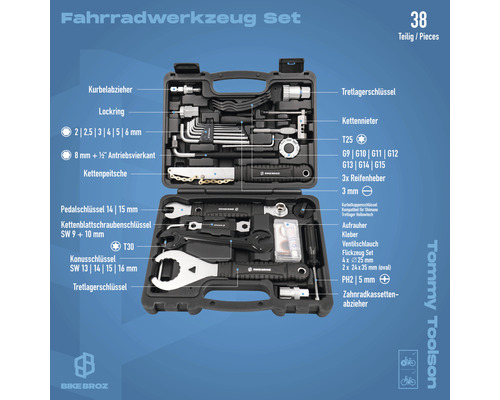 Fahrradwerkzeugset mit verschiedenen Werkzeugen im Koffer