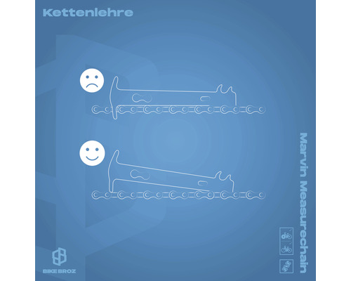 Illustration einer Kettenlehre zur Messung der Fahrradkettenlängung