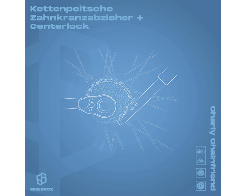 Illustration einer Kettenpeitsche mit Zahnkranzabzieher und Centerlock für Fahrräder