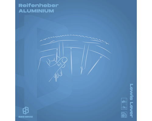 Illustration eines Aluminium Reifenhebers beim Gebrauch an einem Fahrradreifen