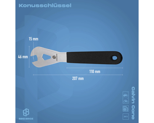 Konusschlüssel mit Griff und Größenangaben