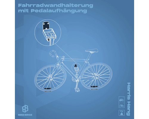 Fahrradwandhalterung mit Pedalaufhängung für Fahrräder bis 30 Kilogramm