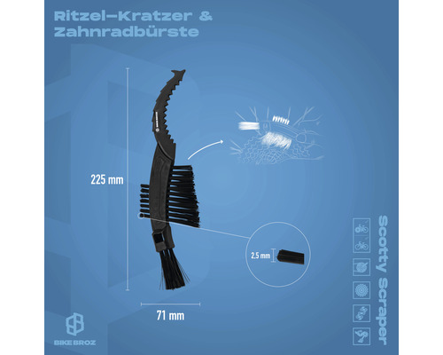 Fahrradritzel Reinigungsbürste mit den Maßen 225 mm mal 71 mm