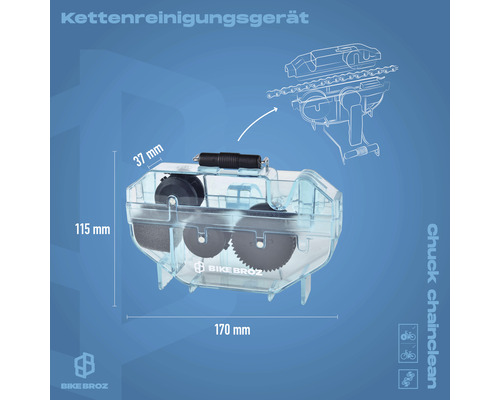 Kettenreinigungsgerät mit den Maßen 170 mm x 115 mm x 37 mm