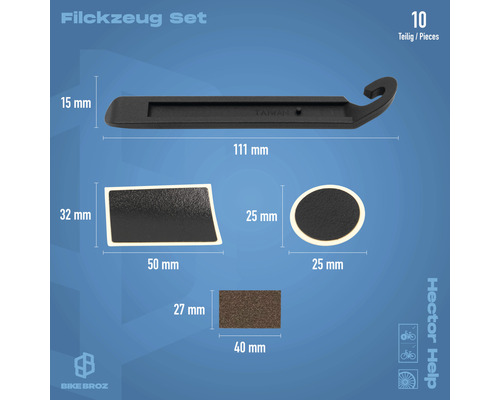 Fahrradreparaturset mit Reifenheber, Flicken und Schleifpapier