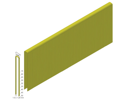Clous en bande de dimensions 5,7 mm x 1,0 mm x 1,25 mm.
