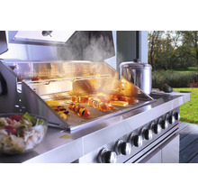 Barbecue à gaz cuisine d'extérieur Buschbeck Bristol 6 brûleurs+brûleur latéral+brûleur arrière acier inoxydable y compris tablette, thermomètre sur le couvercle, bouton rotatif à éclairage LED, lèchefrite, grille de barbecue en fonte, tablette latérale-thumb-6