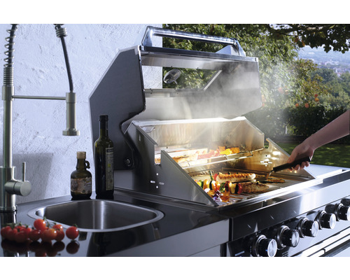 Cuisine extérieure en inox : barbecue gaz, réfrigérateur, évier – Oxford -  Buschbeck