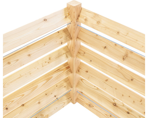 Vue détaillée de l''assemblage d''angle en planches de bois