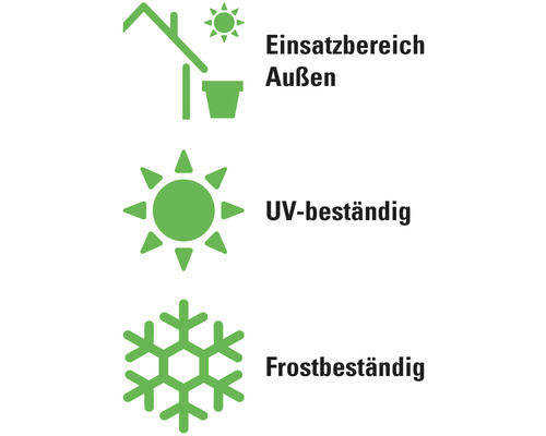 Geeignet für den Außenbereich, UV-beständig und Frostbeständig.